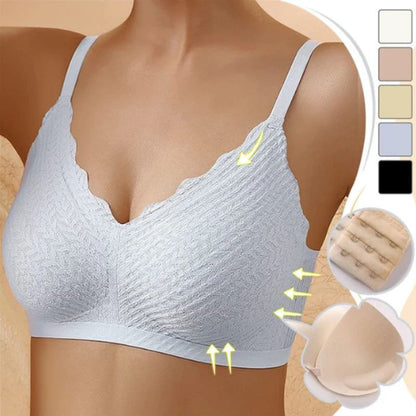 Breathable fabric detail of a women's seamless comfort bra, ideal for all-day wireless support.