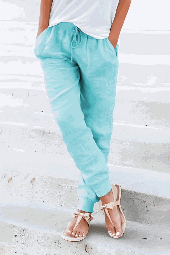 Women's Sedona relaxed fit trousers, elastic drawstring waist, tapered legs & practical side pockets.