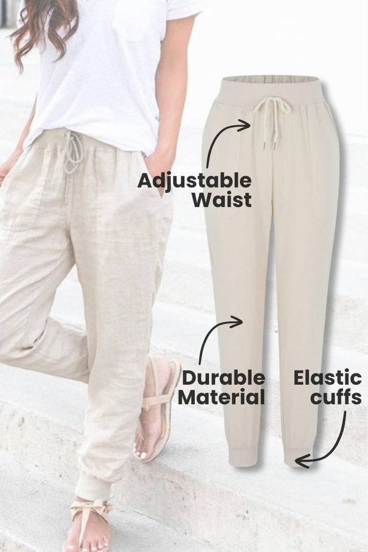 Soft & comfy women's Sedona relaxed fit jogger trousers, elastic drawstring waist & tapered ankle cuffs.