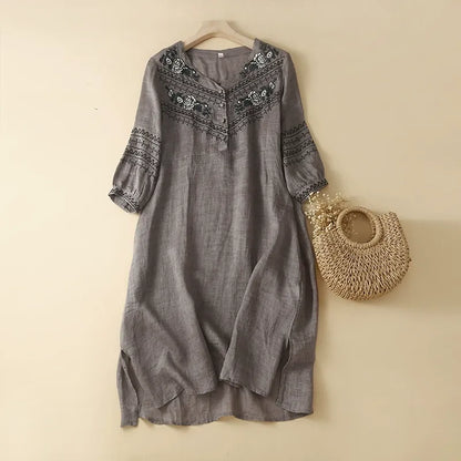 Bohemian beige Selena flowy summer dress for women, ideal for effortless style & casual comfort.
