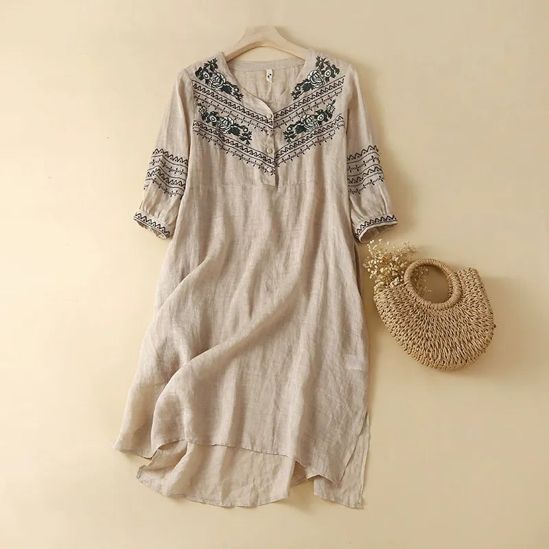 Stylish gray Selena flowy midi summer dress for women, great for vacation wear & relaxed comfort.