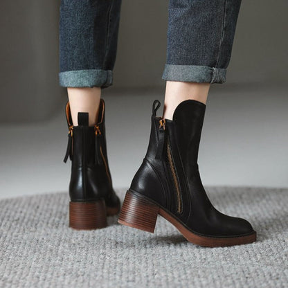 Detailed view of the women's Selene heeled ankle boots, emphasizing the quality craftsmanship and comfortable sole.