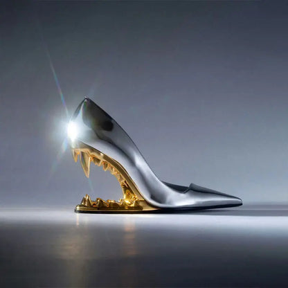 Sleek Women's Selene Tiger Fang Heels. Designer fashion footwear with a unique sculpted heel, ready for parties.