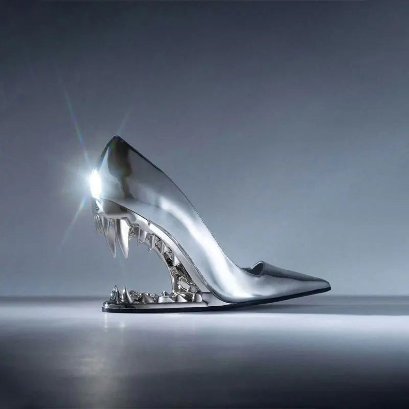 Make a statement with these Women's Selene Tiger Fang Heels. Unique, bold designer party footwear with sculpted heels.
