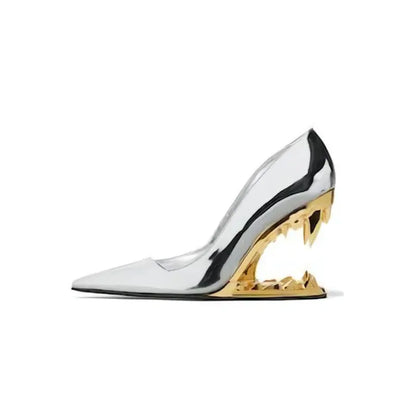 Women's Selene Tiger Fang Heels, showcasing their bold, unique design. High-fashion footwear for fearless style.