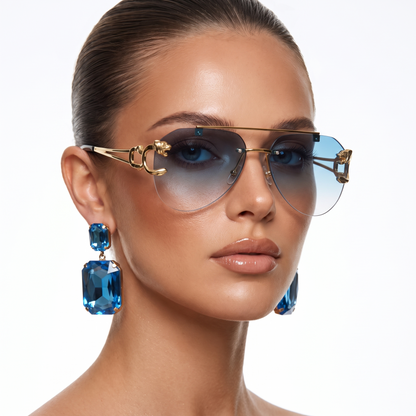 Women's semi-rimless vintage UV protection sunglasses with black frames and gray lenses.