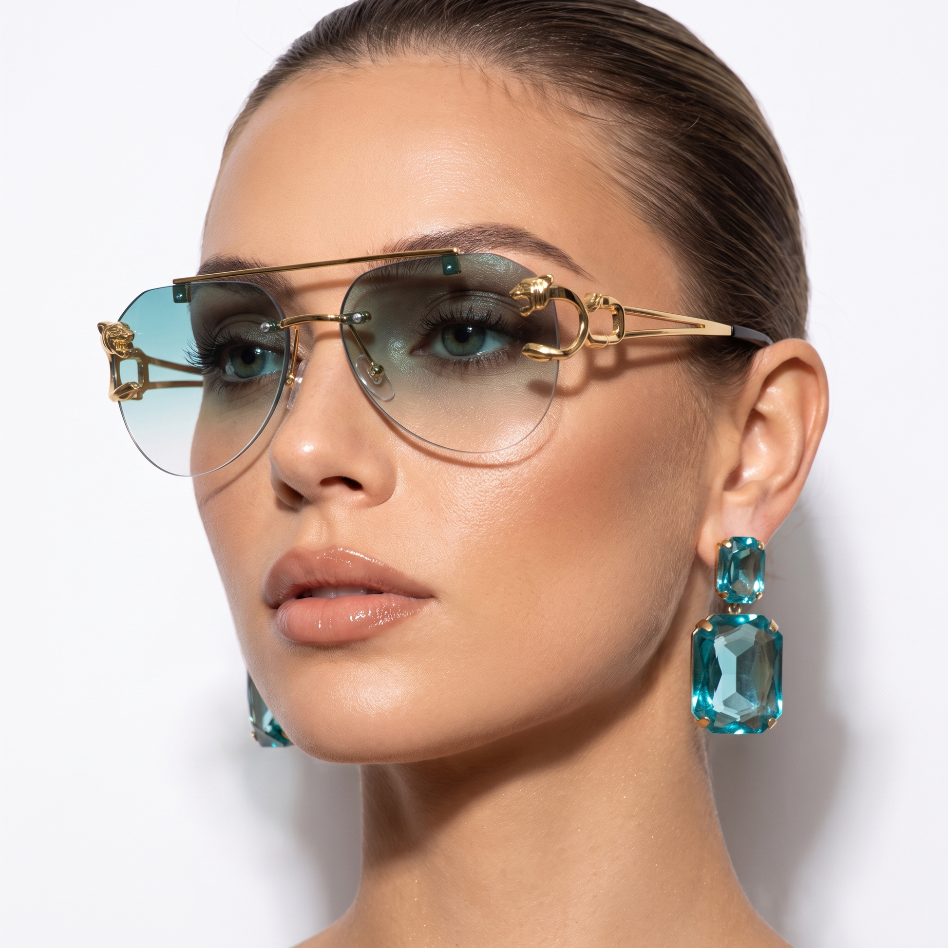 Elegant women's semi-rimless vintage blue sunglasses, offering stylish UV protection & scratch resistance.