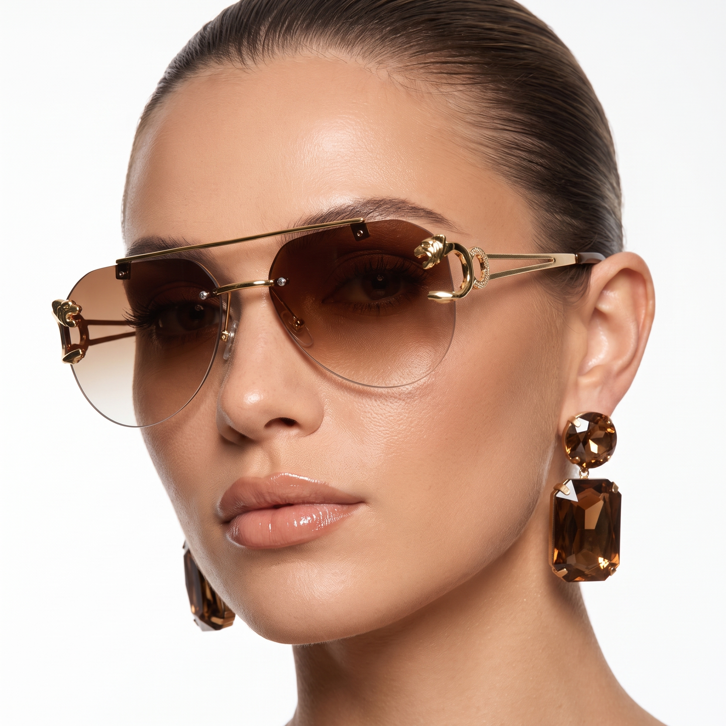 Fashionable green semi-rimless vintage sunglasses for women, featuring UV protection and durable lenses.