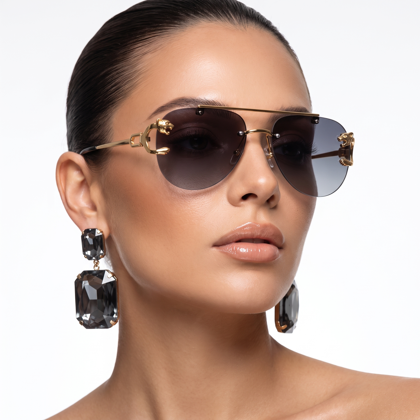 Stylish gray semi-rimless women's vintage eyewear, designed with UV protective & scratch resistant lenses.