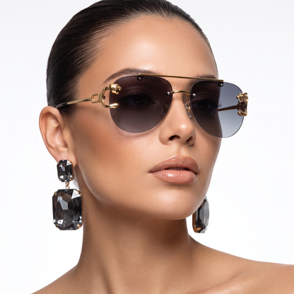 Stylish gray semi-rimless women's vintage eyewear, designed with UV protective & scratch resistant lenses.