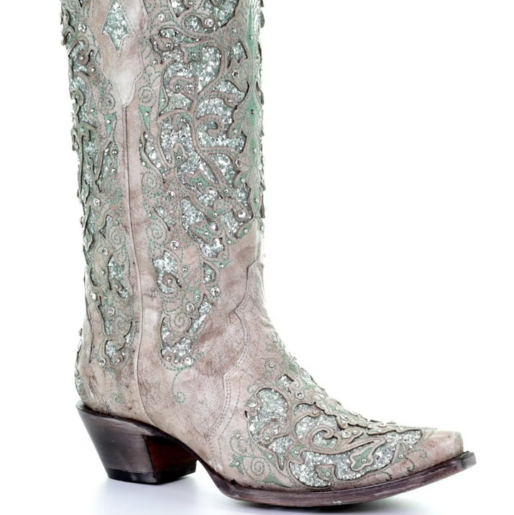 Fashion-forward women's retro sequin boots; pointed toe, long shaft, and comfortable thick heel.