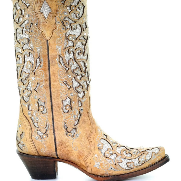 Retro sequined women's long boots, pointed toe, thick heel, for a dazzling and fashionable look.