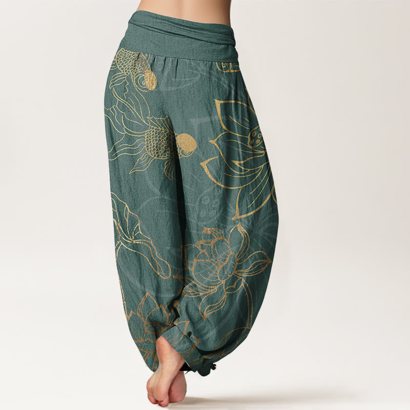 Bohemian women's harem lounge pants, relaxed fit for yoga, travel, and comfort.