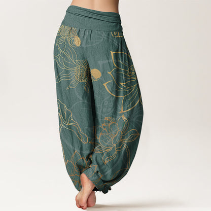 Bohemian women's harem lounge pants, relaxed fit for yoga, travel, and comfort.