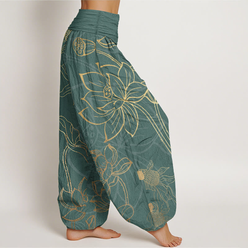 Floral patterned women's yoga harem pants, perfect for meditation, lounge, & activewear.