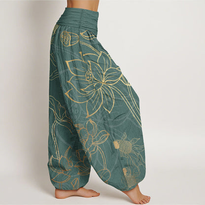 Floral patterned women's yoga harem pants, perfect for meditation, lounge, & activewear.