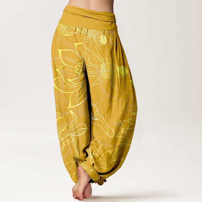 Patterned floral women's bohemian harem pants, ideal for yoga, lounge, and comfort.