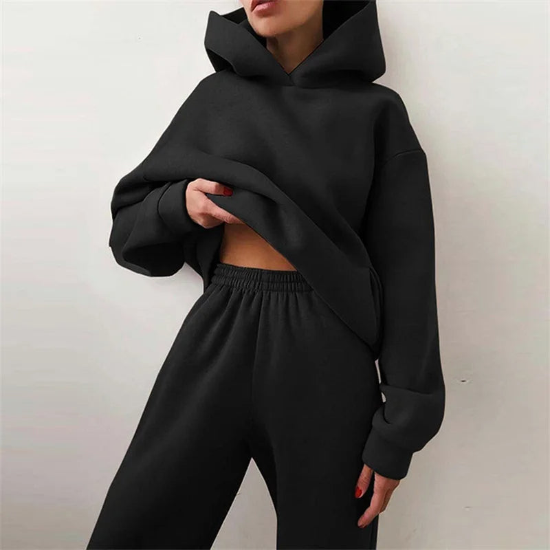 Women's ultra-soft Serenity hoodie and jogger set, a versatile casual outfit for lounging or active lifestyles.