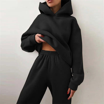 Women's ultra-soft Serenity hoodie and jogger set, a versatile casual outfit for lounging or active lifestyles.