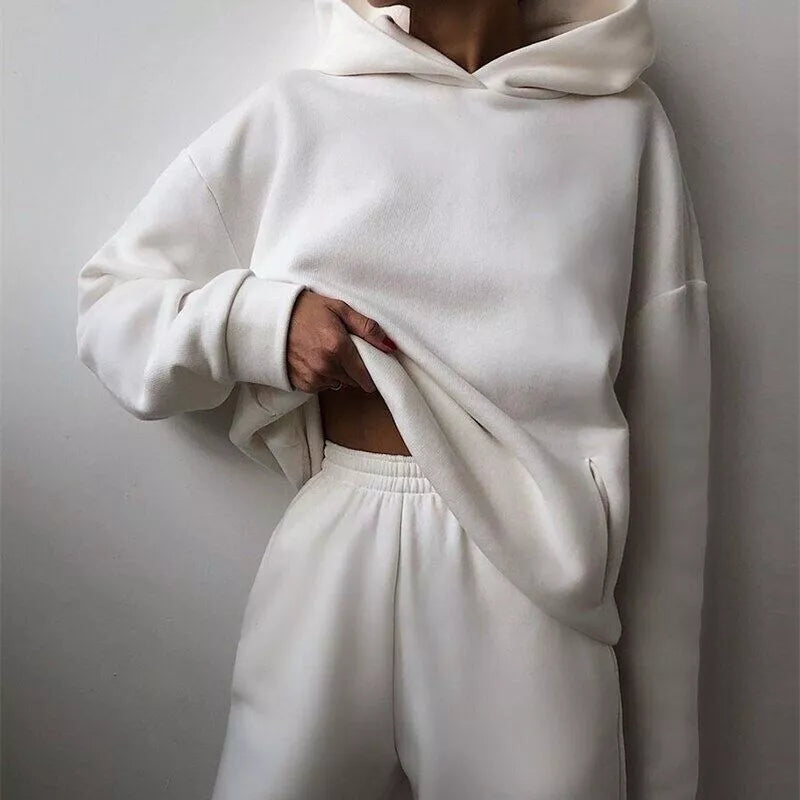 Comfortable women's Serenity ultra-soft two-piece set, combining a hoodie & joggers for casual or active use.