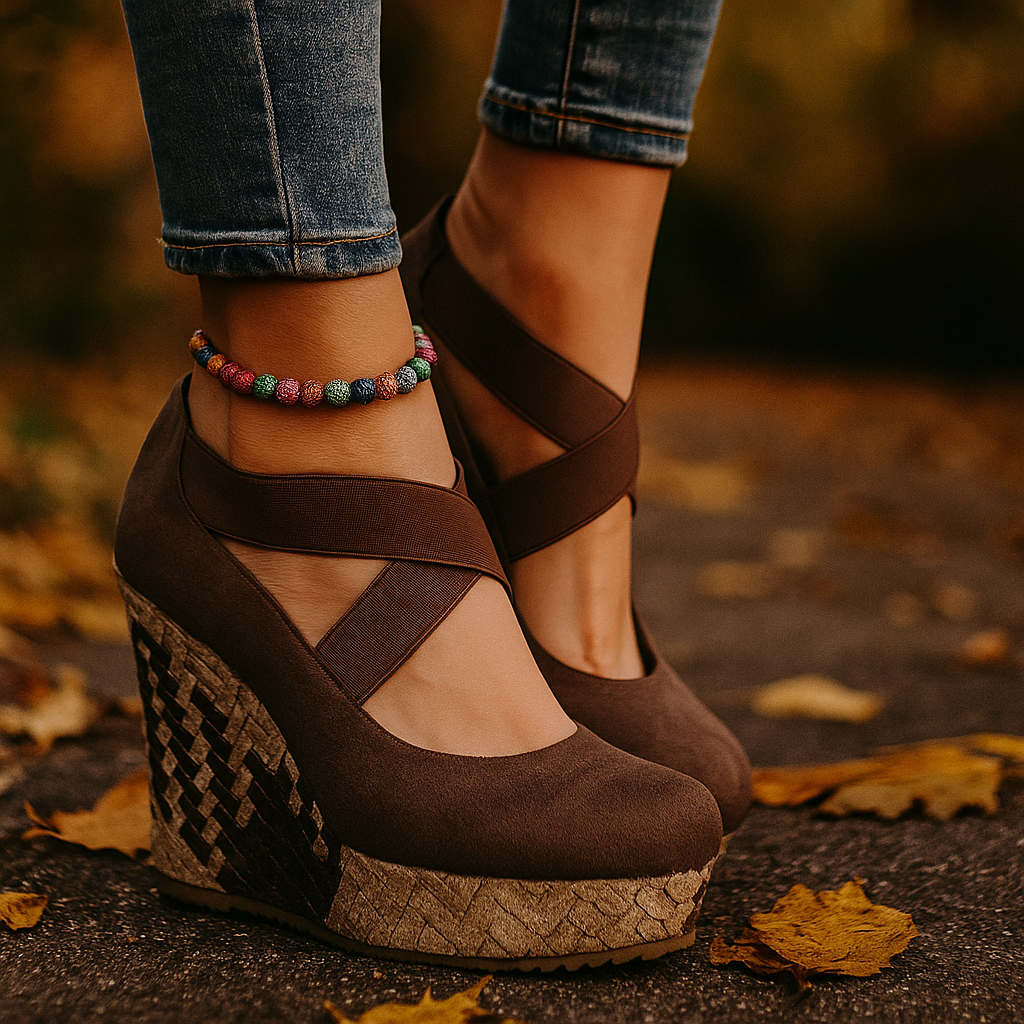 Serova women's wedges: chic cross strap design, day-to-night comfort & orthopedic support.