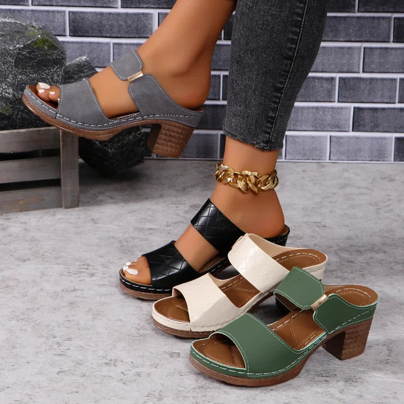 Versatile women's Shara leather block heel sandals, comfortable and stylish for any outfit.