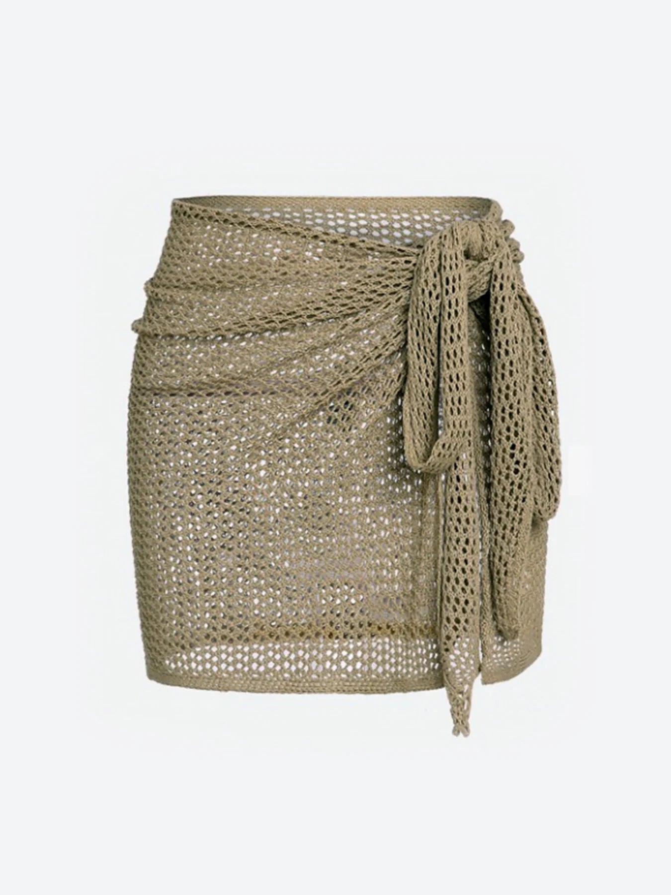 Women's sheer knit beach cover-up skirt for swimwear, ideal for vacation & resort wear.