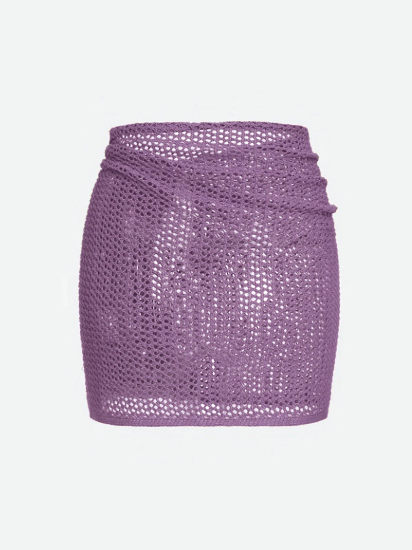 Women's sheer knit wrap skirt, adjustable cover-up with high slit, ideal for beach & resort wear.