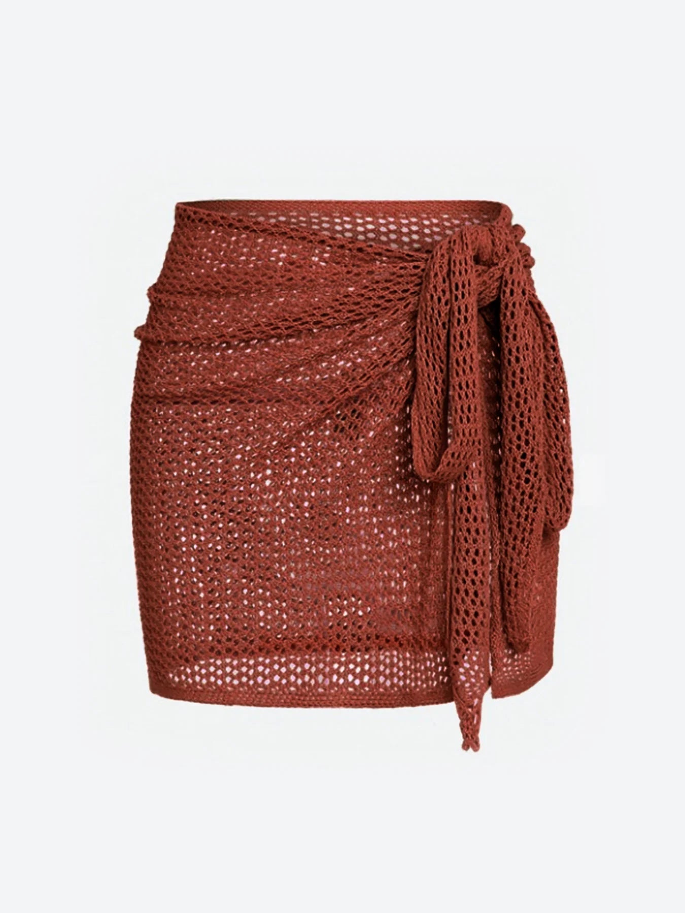 Stylish women's sheer knit cover-up skirt for beach & pool, perfect over swimwear, vacation-ready.