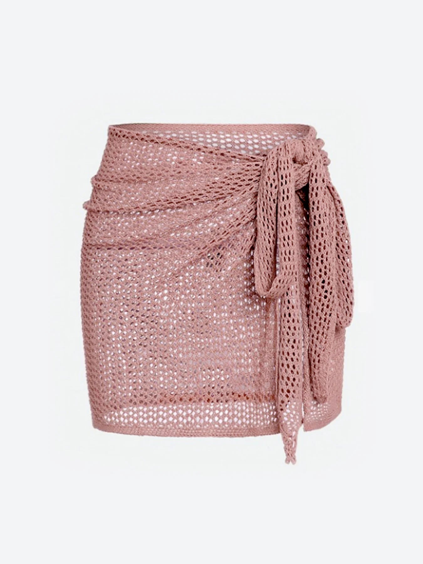 See-through women's sheer knit beach cover-up skirt, elegant for resort wear, swimwear & summer.