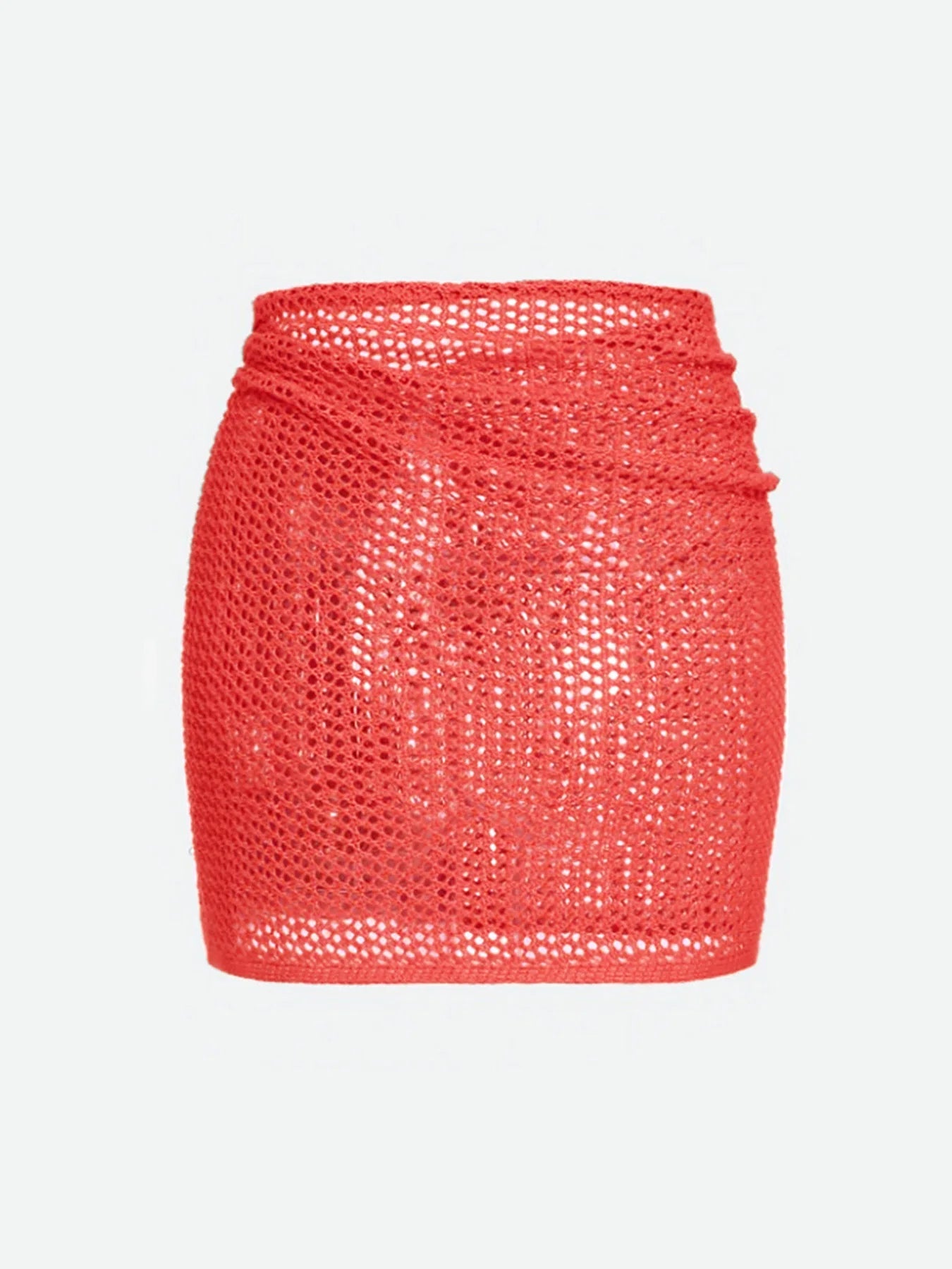 Fashionable women's sheer knit beach cover-up skirt, high slit, perfect resort wear & summer swimwear.