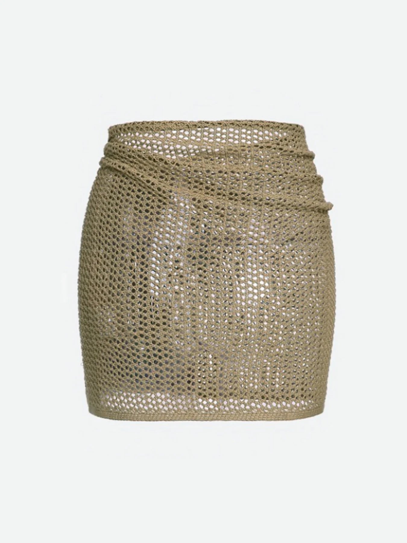 Adjustable women's sheer knit wrap skirt with high slit, perfect beachwear & summer fashion.