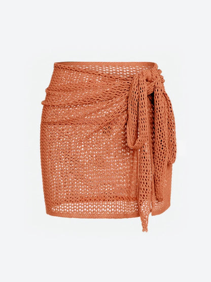 Adjustable women's sheer knit wrap skirt, high slit cover-up for beach, vacation & swimwear.