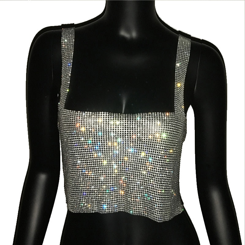Glamorous short top for women, dazzling with shimmer & bling, ideal for fashion-forward nights.