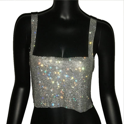 Glamorous short top for women, dazzling with shimmer & bling, ideal for fashion-forward nights.