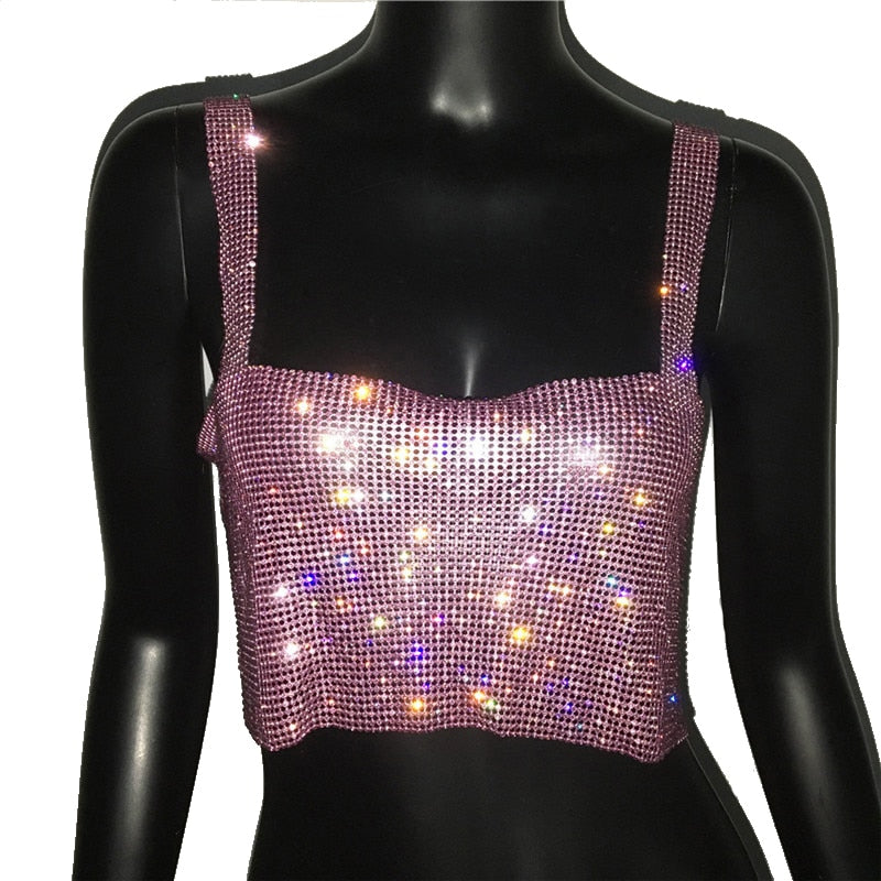 Statement women's shimmering crop top, perfect bling party wear for glamorous evening fashion.
