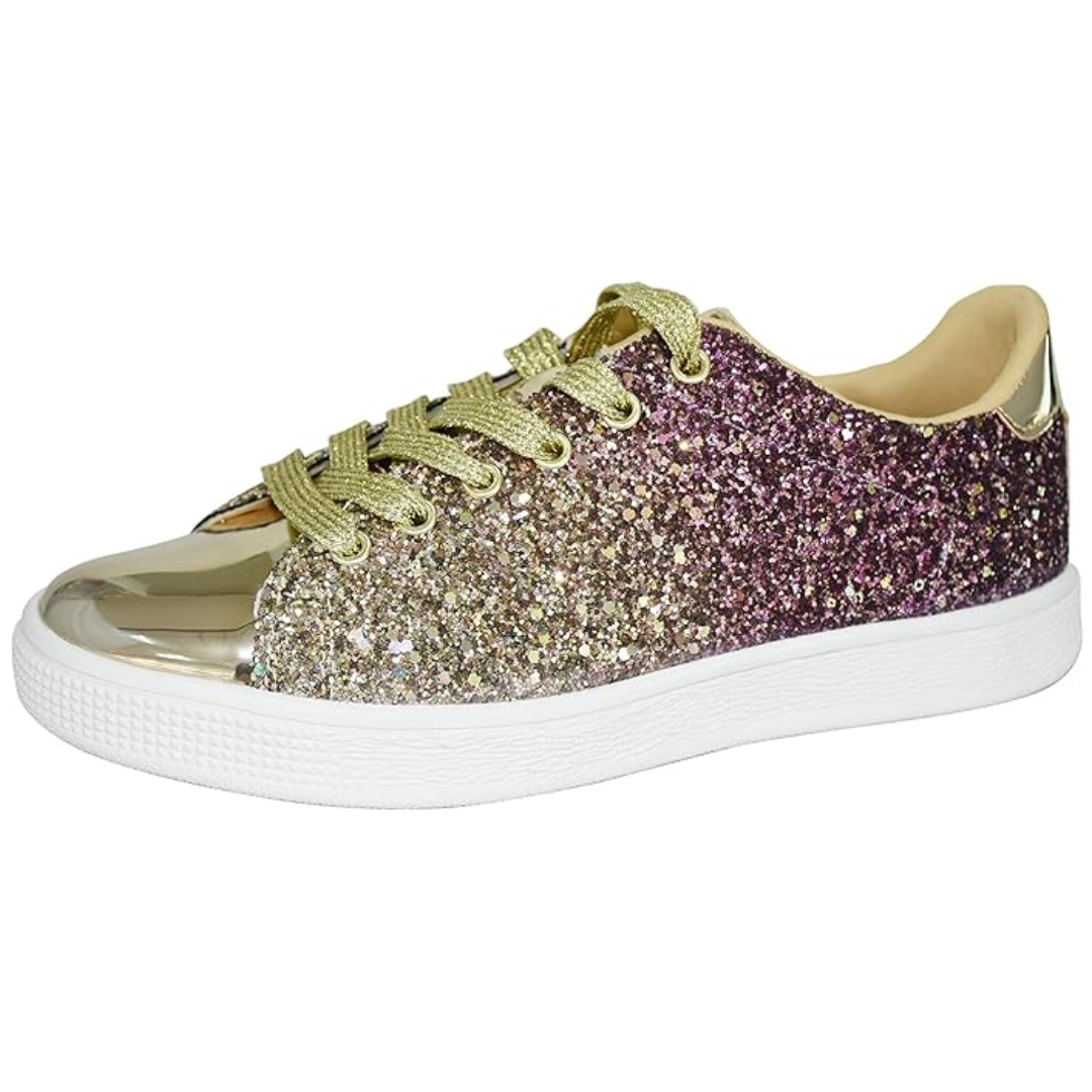 Casual women's shoes: sparkling, lace-up, and trendy, offering comfortable style.
