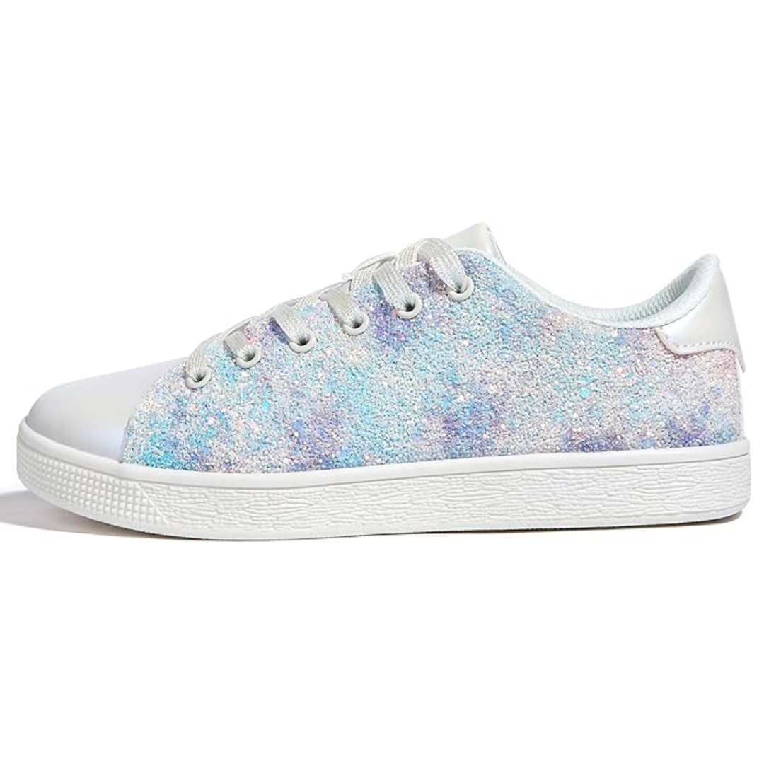 Shimmering women's casual sneakers, lace-up for a comfortable, fashion-savvy look.