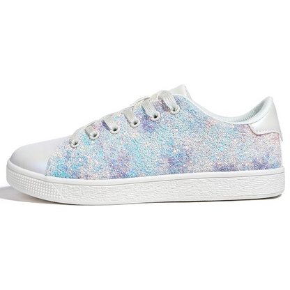 Shimmering women's casual sneakers, lace-up for a comfortable, fashion-savvy look.
