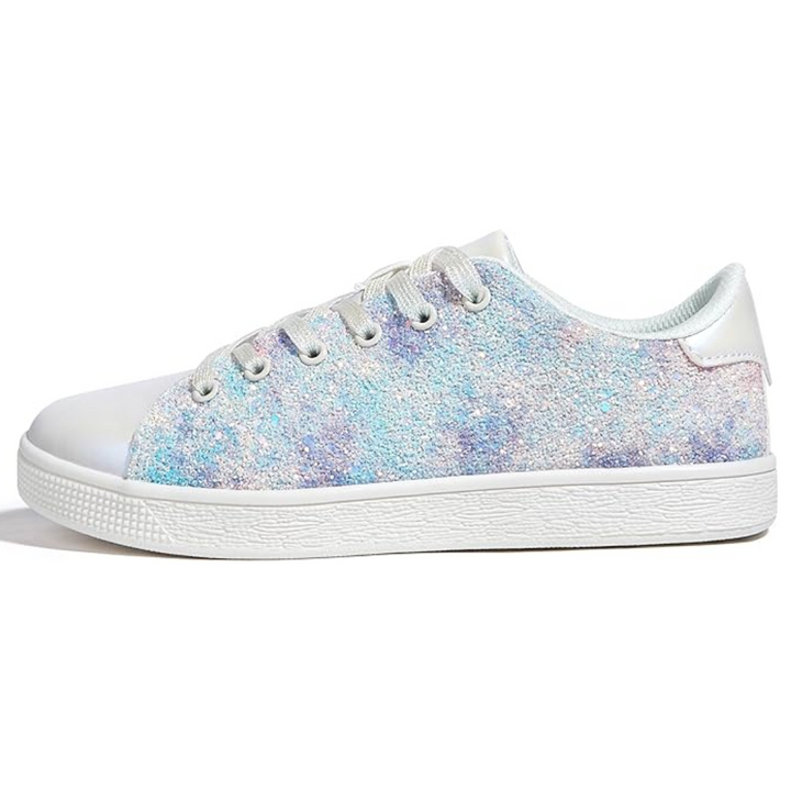 Shimmering women's casual sneakers, lace-up for a comfortable, fashion-savvy look.