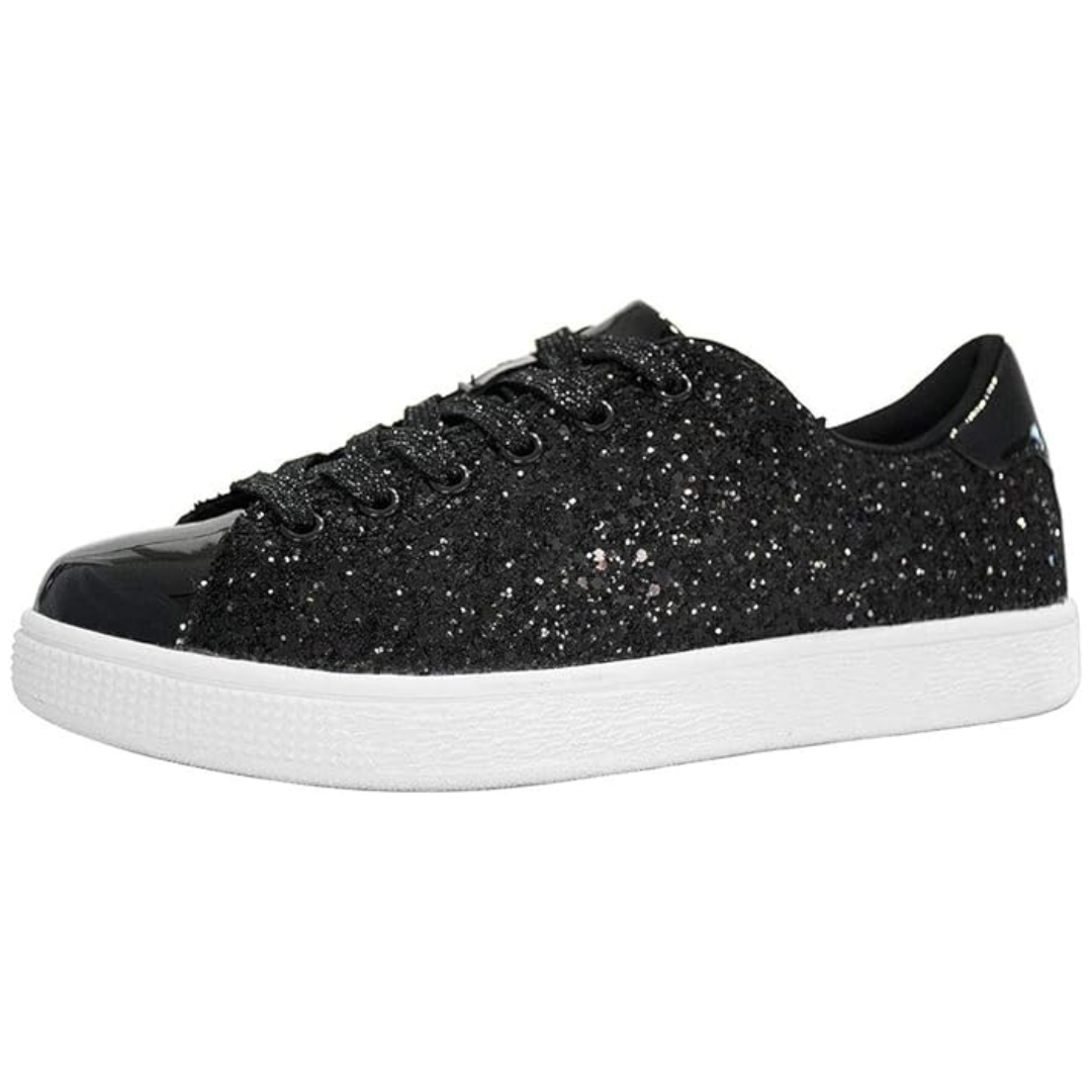 Step out in style with these women's sparkling lace-up fashion sneakers, very trendy.