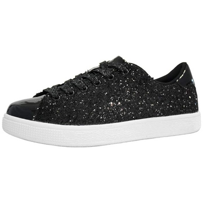 Step out in style with these women's sparkling lace-up fashion sneakers, very trendy.