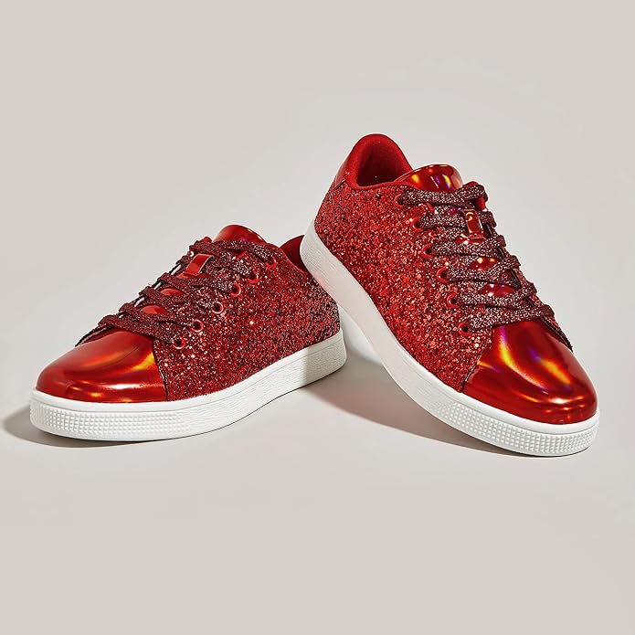 Stylish women's sparkling lace-up sneakers, comfortable for everyday fashion.