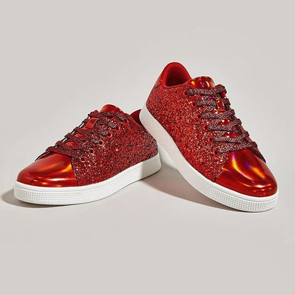 Stylish women's sparkling lace-up sneakers, comfortable for everyday fashion.