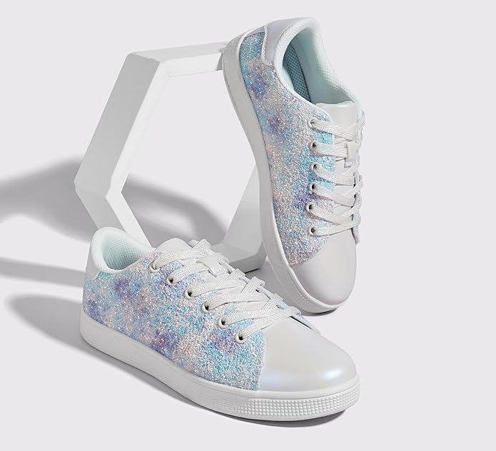 Sparkling women's footwear, lace-up fashion sneakers for a stylish, casual look.