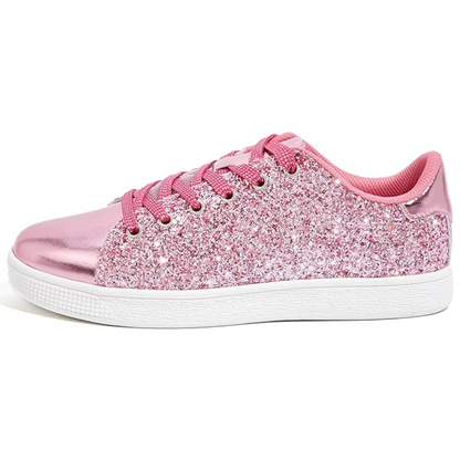 Comfortable women's shimmering sneakers with secure lace-up details for fashion.