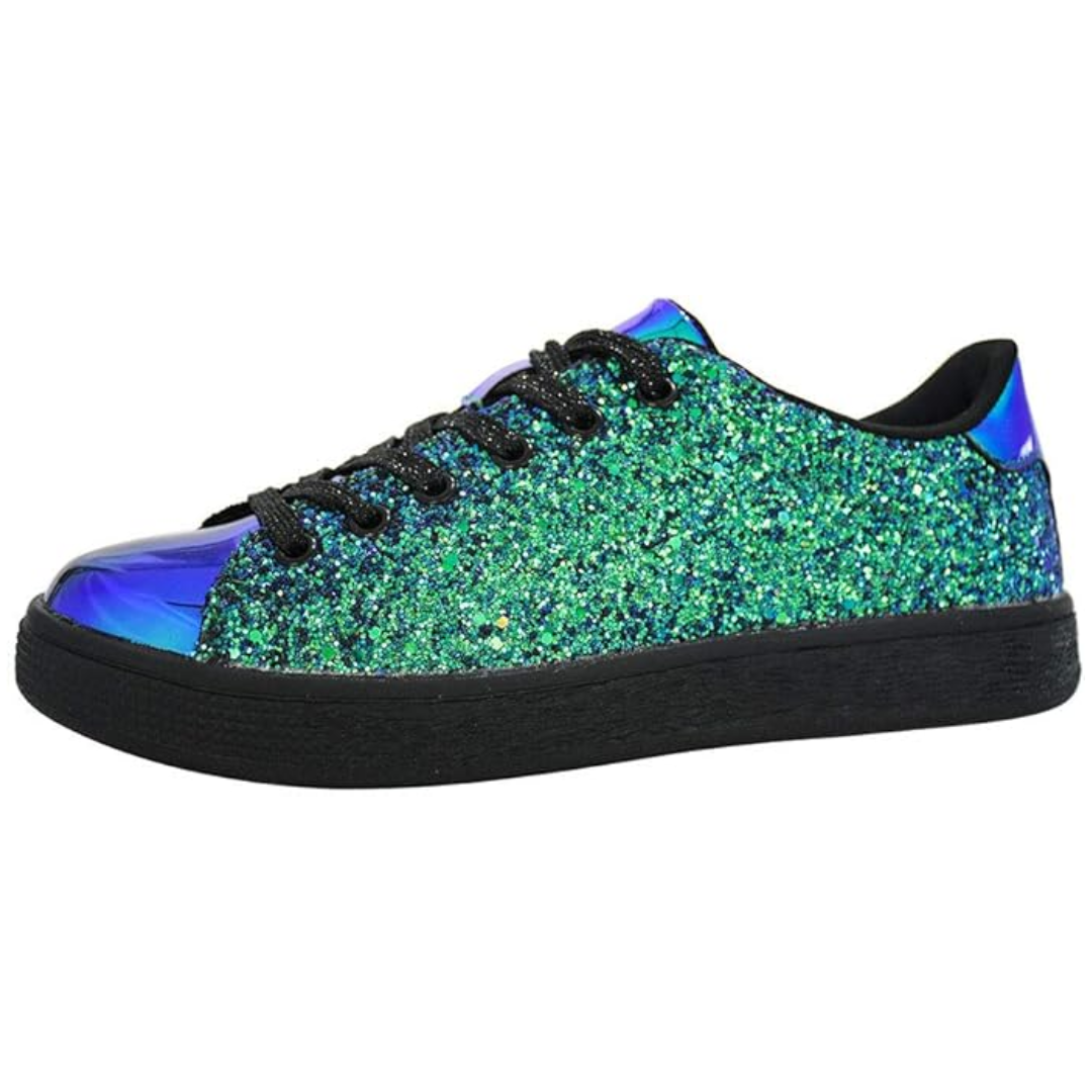 Elegant women's lace-up fashion sneakers featuring a unique shimmering texture.