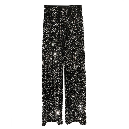 Women's shimmering party pants for a glamorous night out. Stylish and comfortable one-size disco pants.