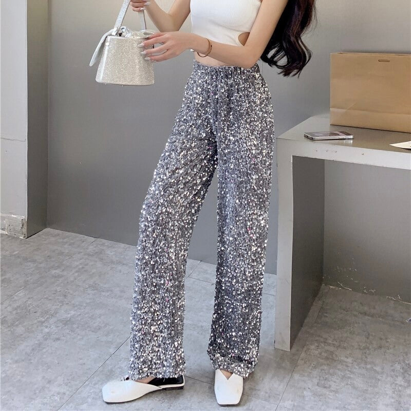 Sparkly women's shimmering party pants, designed for a dazzling night out. Stylish one-size fashion.