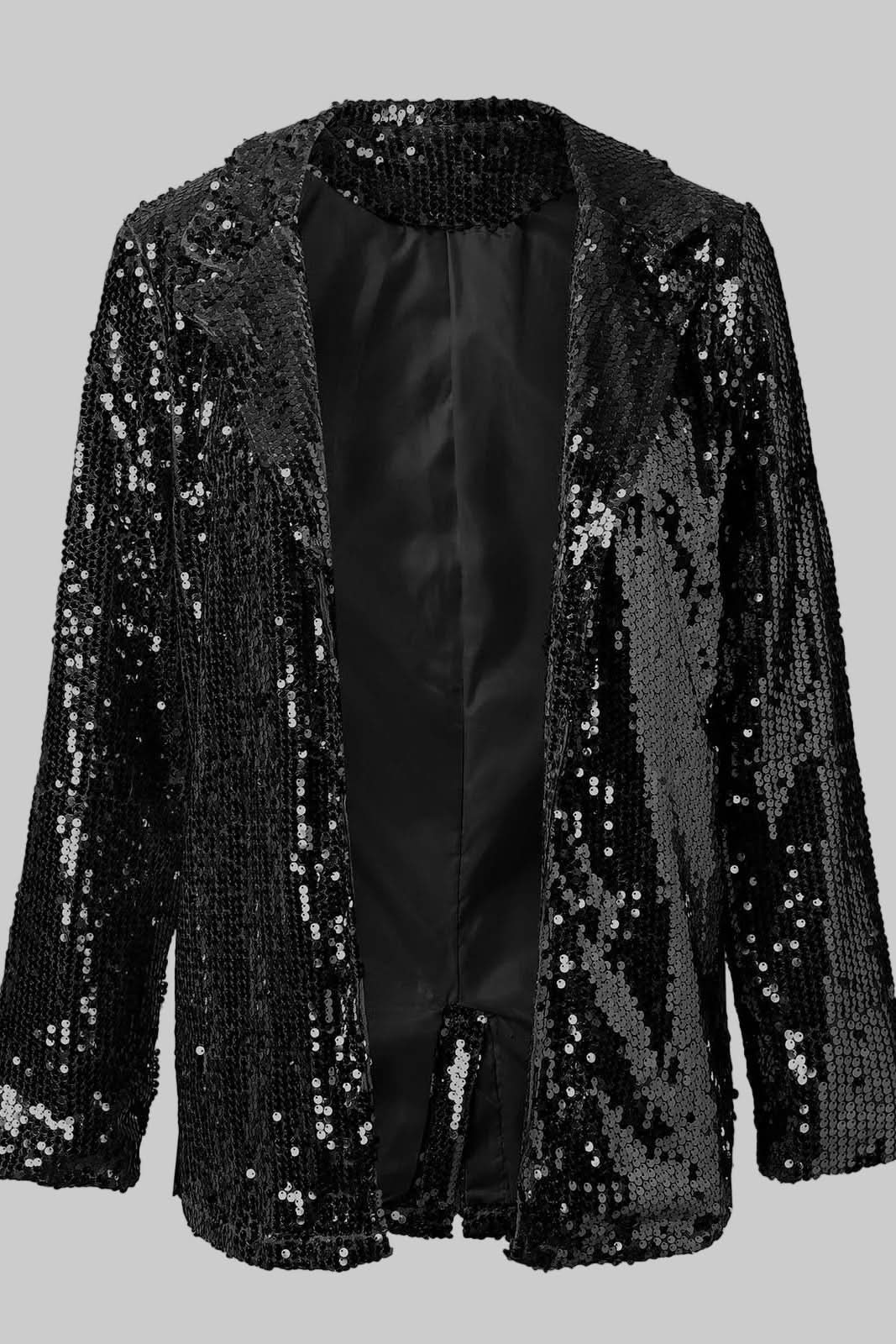 Dazzling women's sequin blazer, a shimmering statement piece for evening & party wear. Glamorous sparkle.